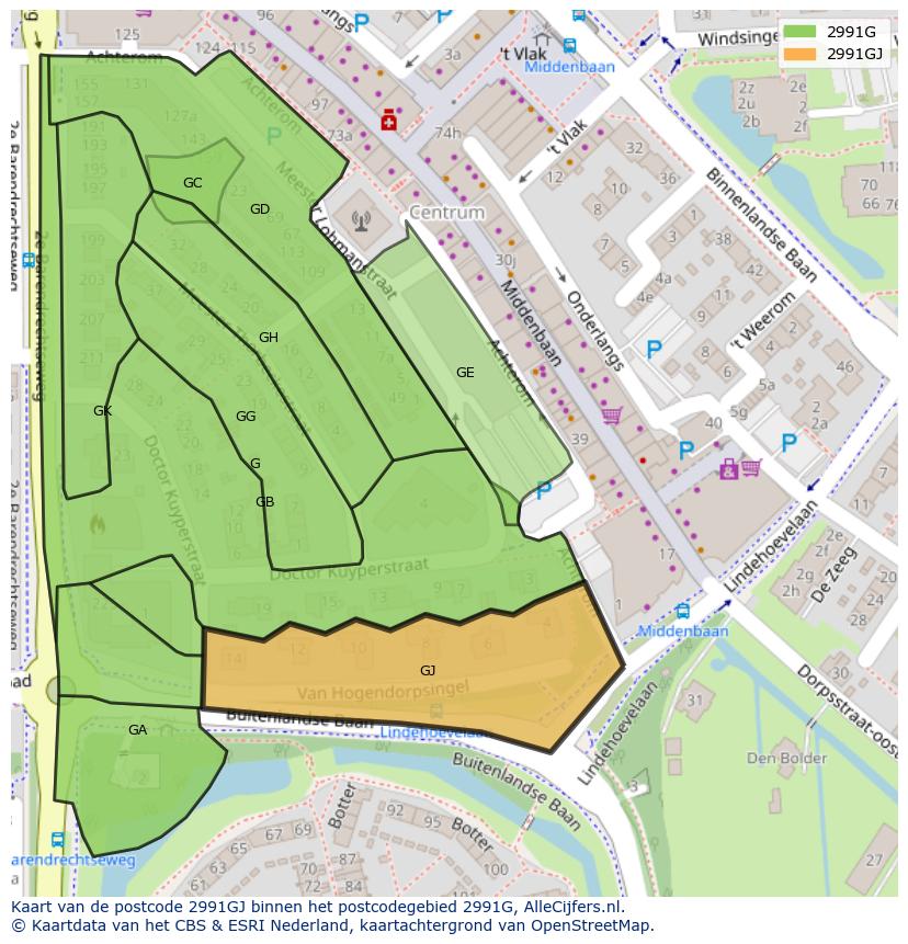 Afbeelding van het postcodegebied 2991 GJ op de kaart.
