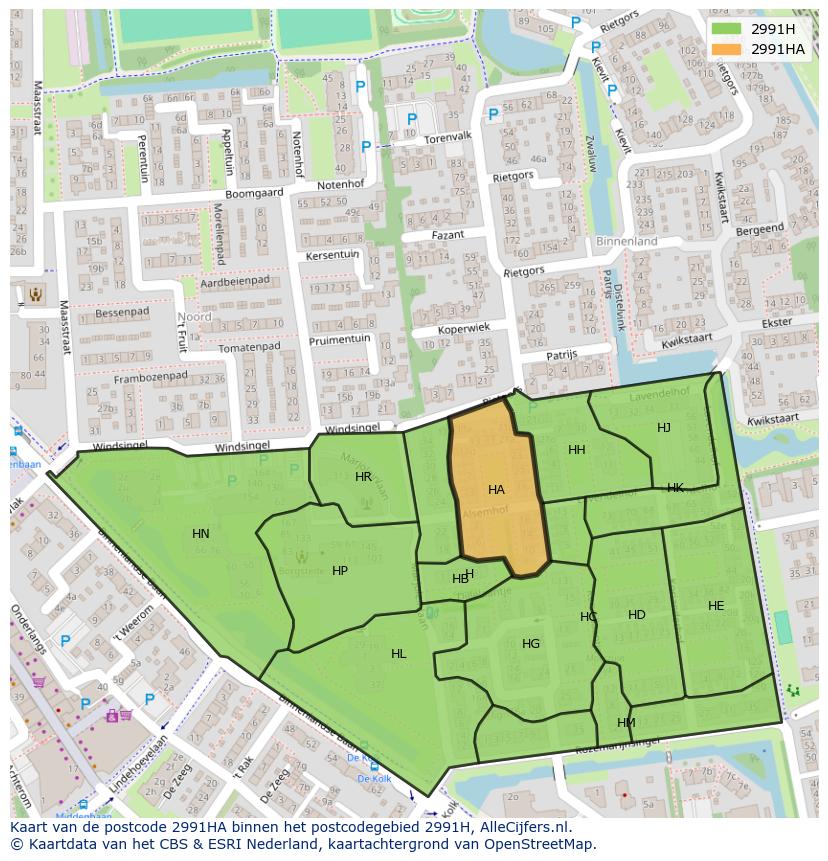 Afbeelding van het postcodegebied 2991 HA op de kaart.