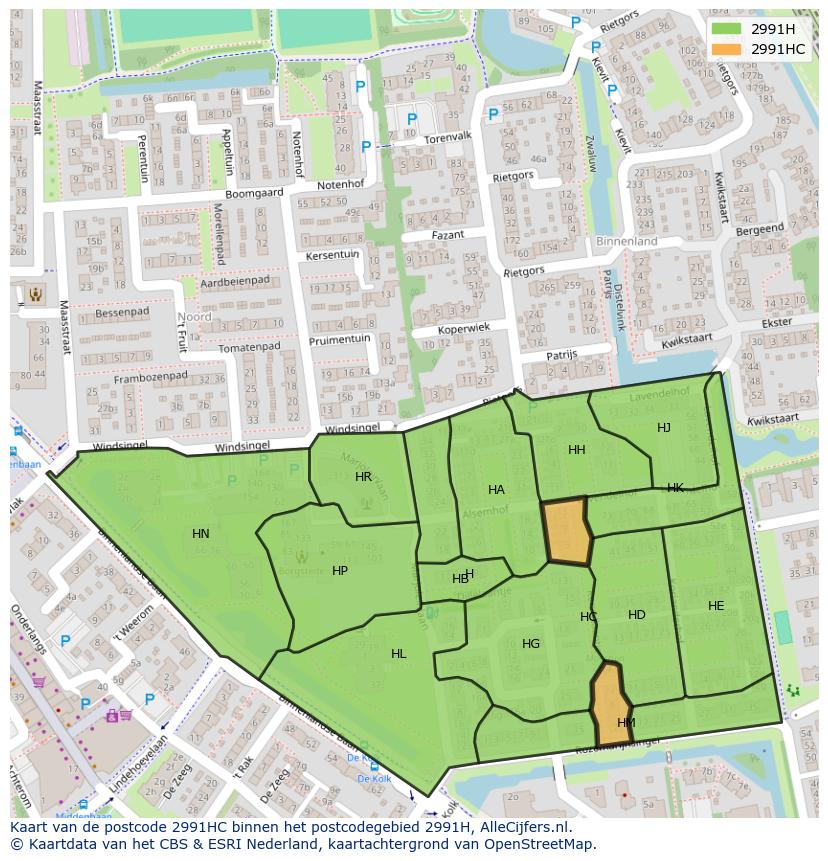 Afbeelding van het postcodegebied 2991 HC op de kaart.