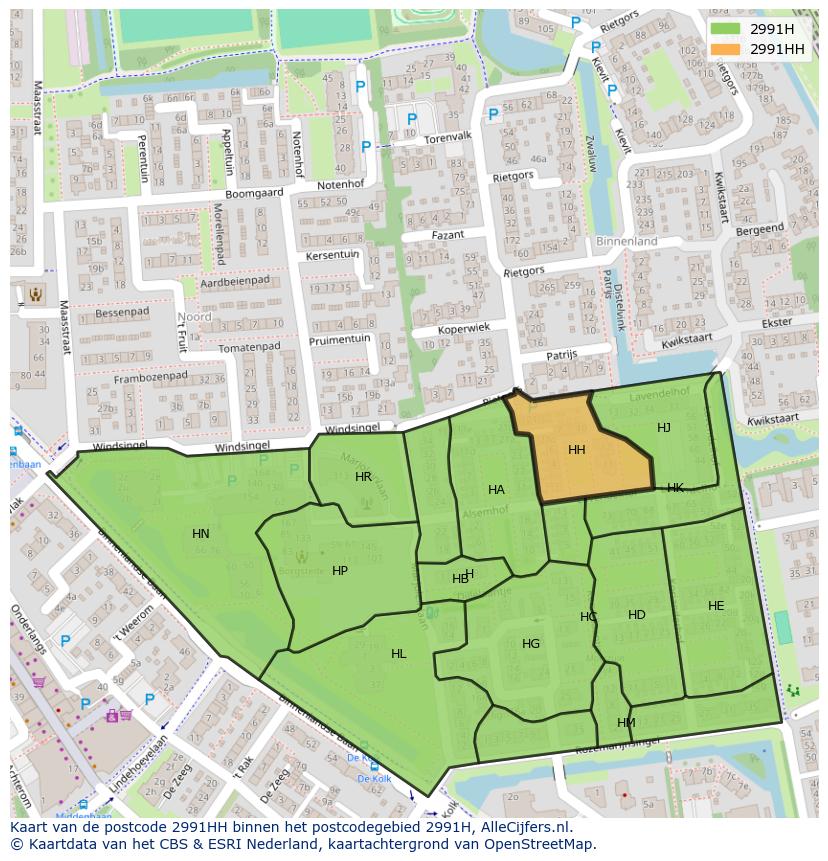 Afbeelding van het postcodegebied 2991 HH op de kaart.