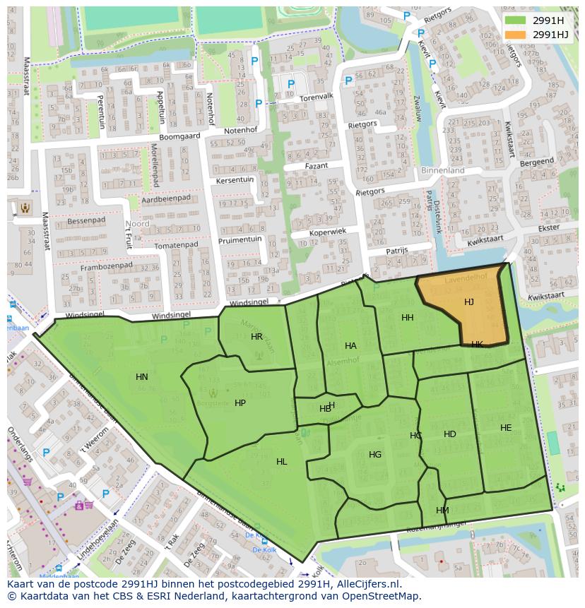 Afbeelding van het postcodegebied 2991 HJ op de kaart.