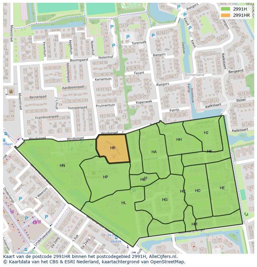 Afbeelding van het postcodegebied 2991 HR op de kaart.