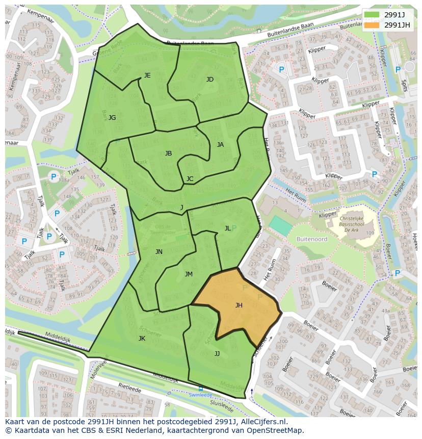 Afbeelding van het postcodegebied 2991 JH op de kaart.