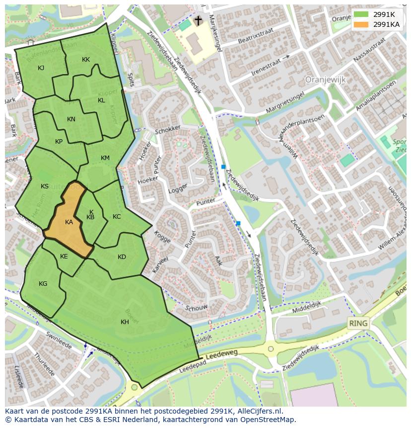 Afbeelding van het postcodegebied 2991 KA op de kaart.