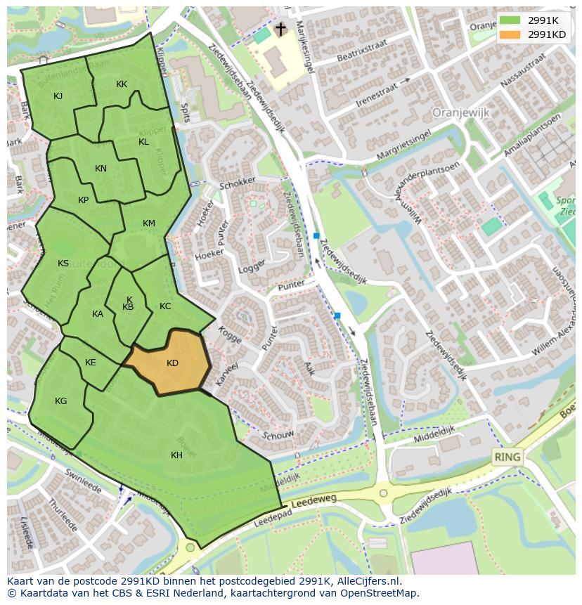 Afbeelding van het postcodegebied 2991 KD op de kaart.
