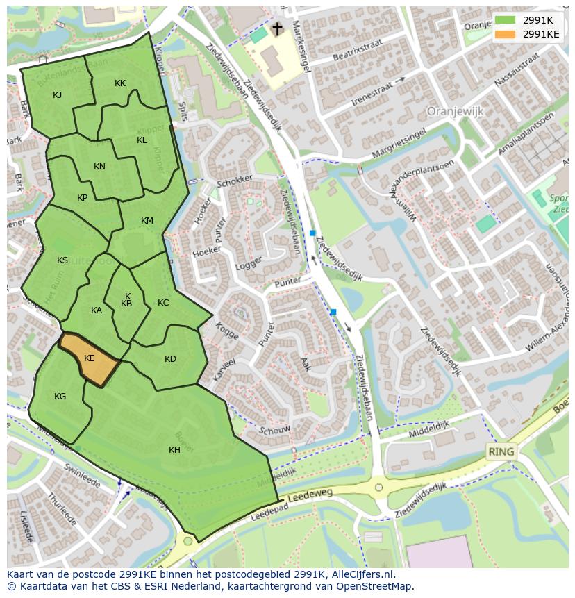 Afbeelding van het postcodegebied 2991 KE op de kaart.