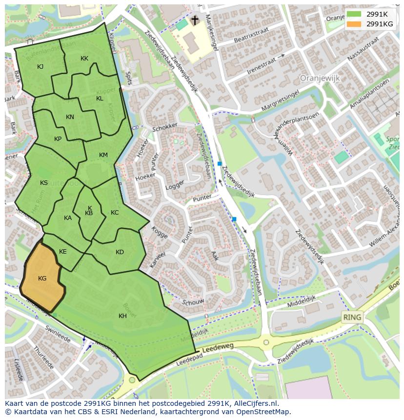 Afbeelding van het postcodegebied 2991 KG op de kaart.