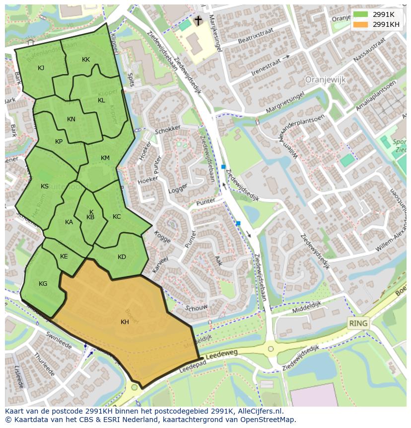Afbeelding van het postcodegebied 2991 KH op de kaart.