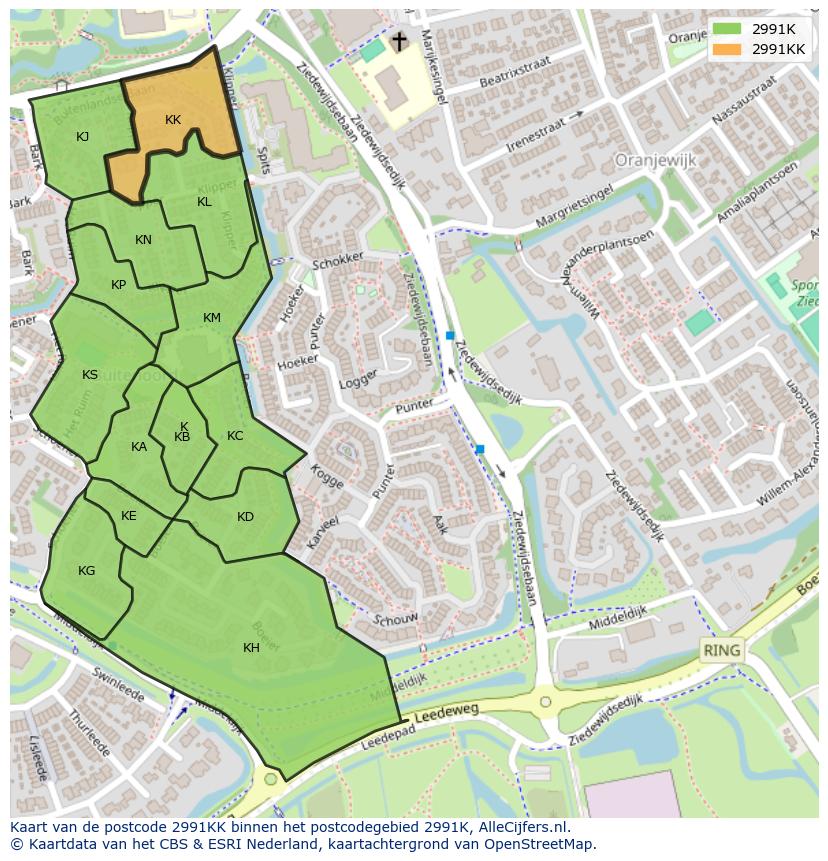 Afbeelding van het postcodegebied 2991 KK op de kaart.