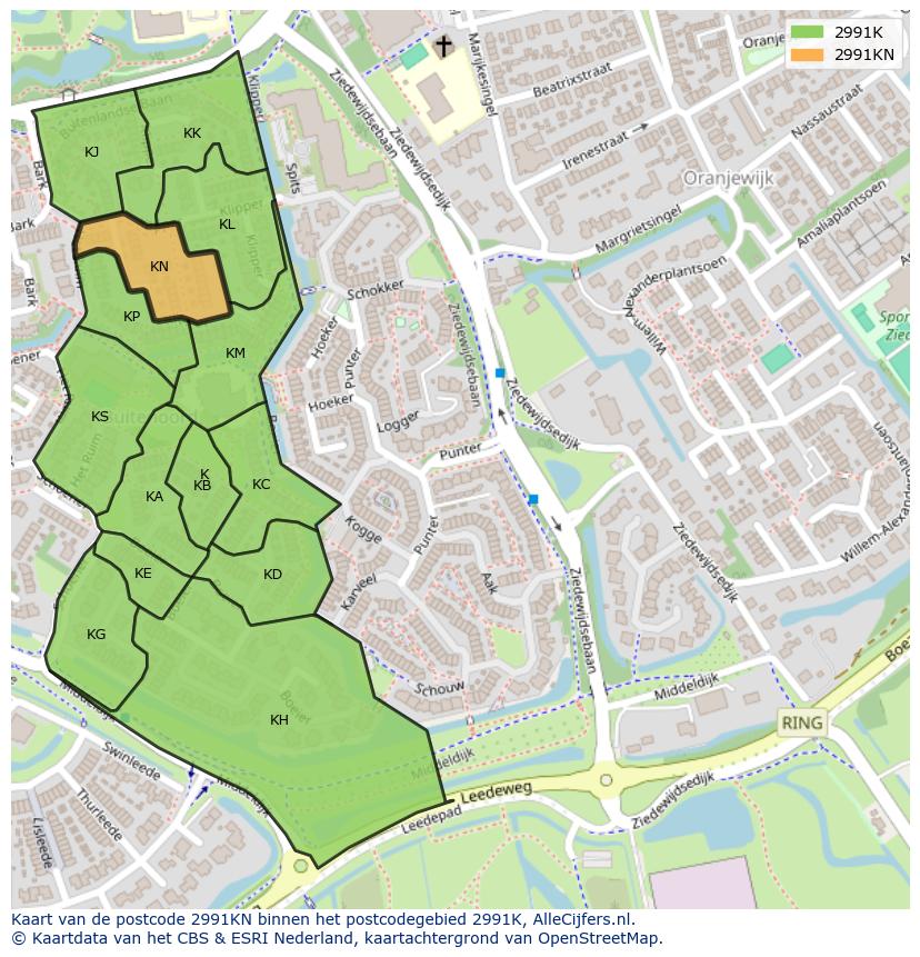 Afbeelding van het postcodegebied 2991 KN op de kaart.