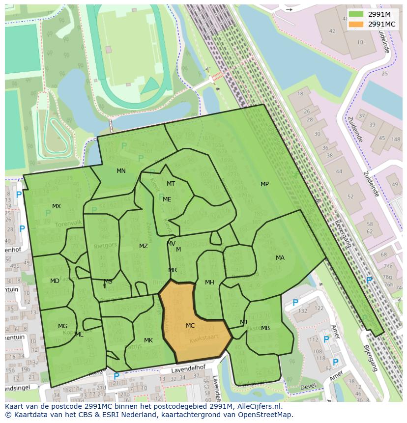 Afbeelding van het postcodegebied 2991 MC op de kaart.