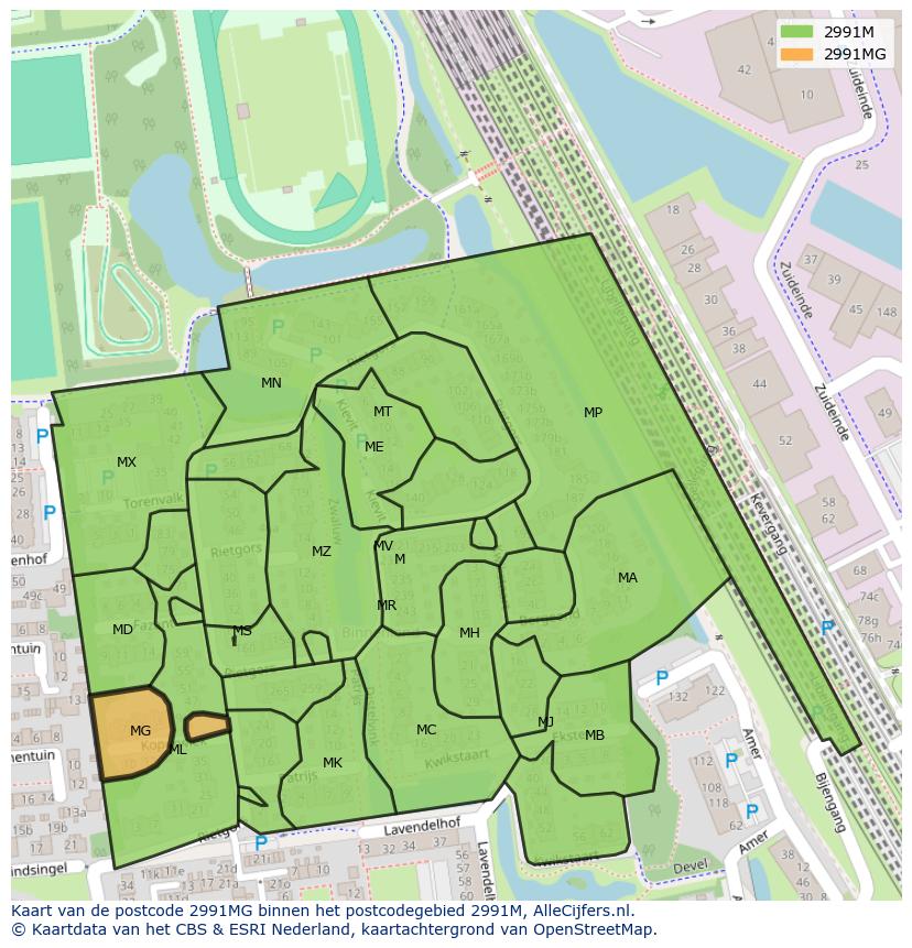 Afbeelding van het postcodegebied 2991 MG op de kaart.