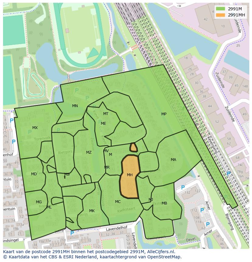 Afbeelding van het postcodegebied 2991 MH op de kaart.