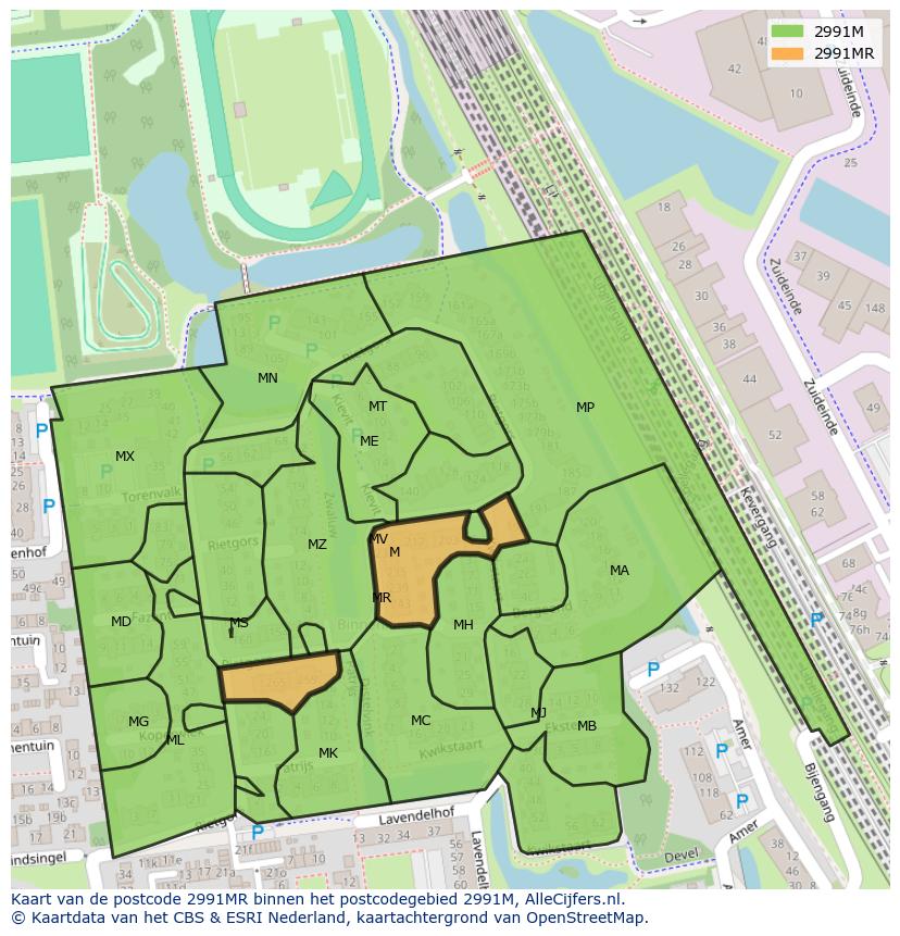 Afbeelding van het postcodegebied 2991 MR op de kaart.