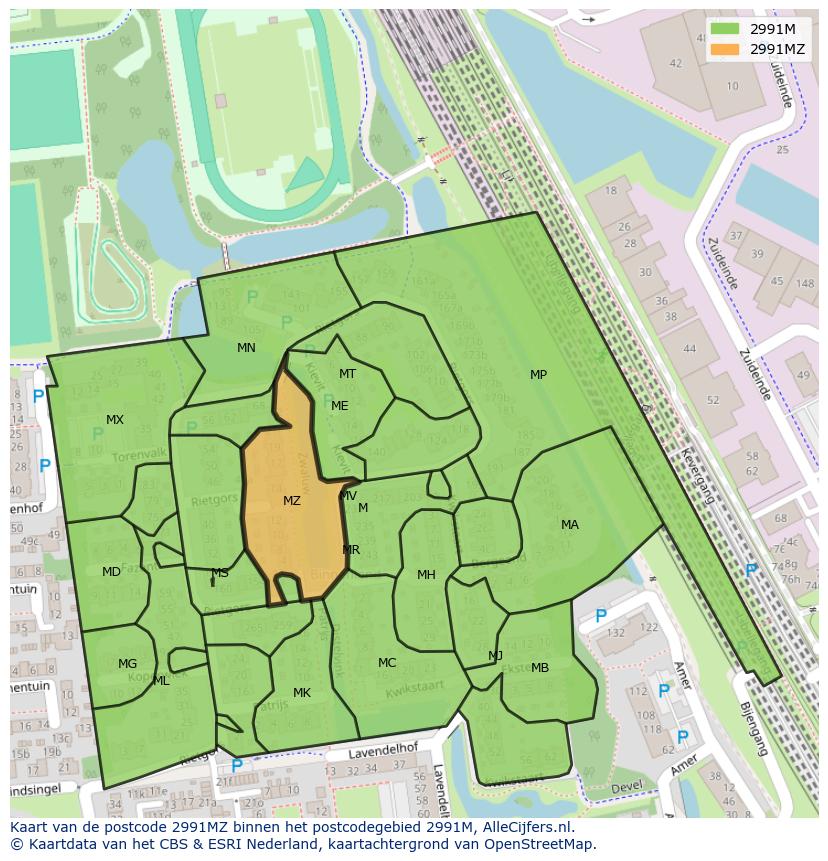 Afbeelding van het postcodegebied 2991 MZ op de kaart.