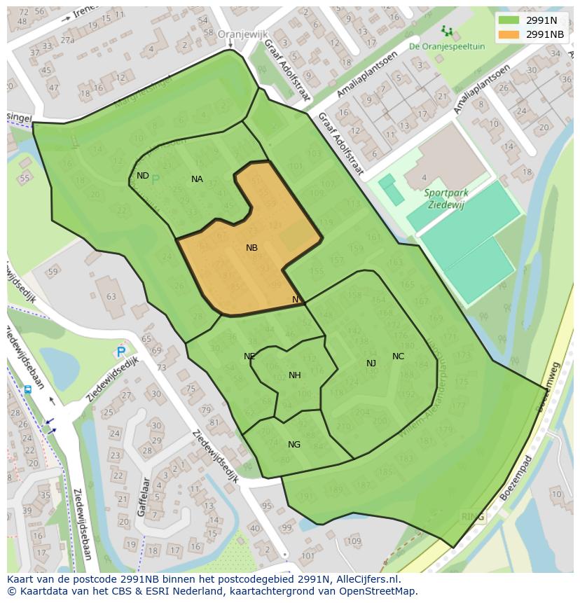 Afbeelding van het postcodegebied 2991 NB op de kaart.