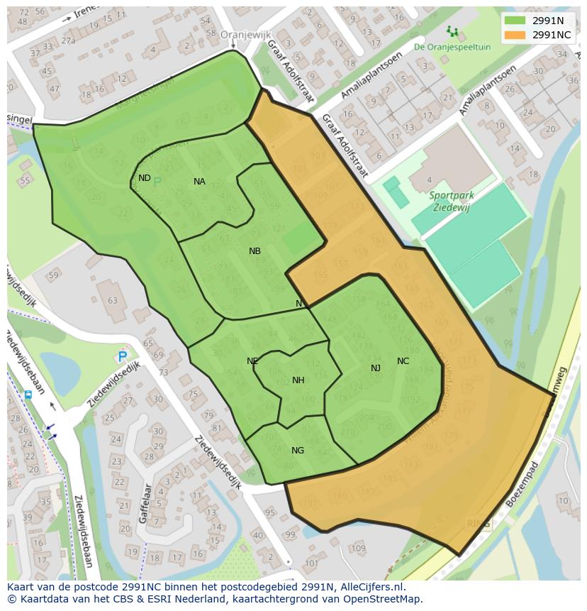 Afbeelding van het postcodegebied 2991 NC op de kaart.