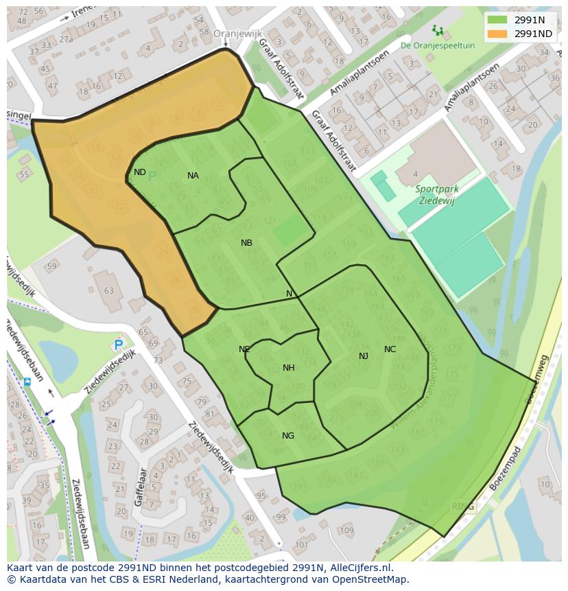 Afbeelding van het postcodegebied 2991 ND op de kaart.