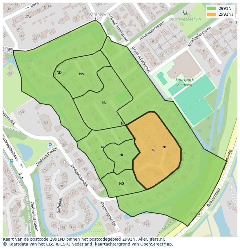 Afbeelding van het postcodegebied 2991 NJ op de kaart.