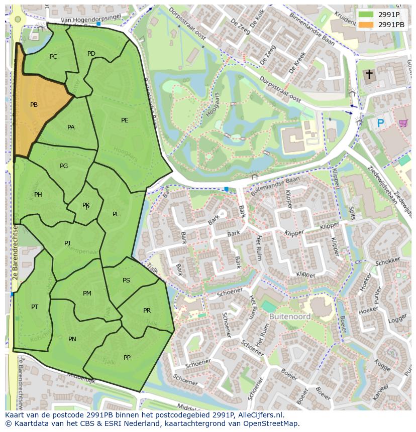 Afbeelding van het postcodegebied 2991 PB op de kaart.