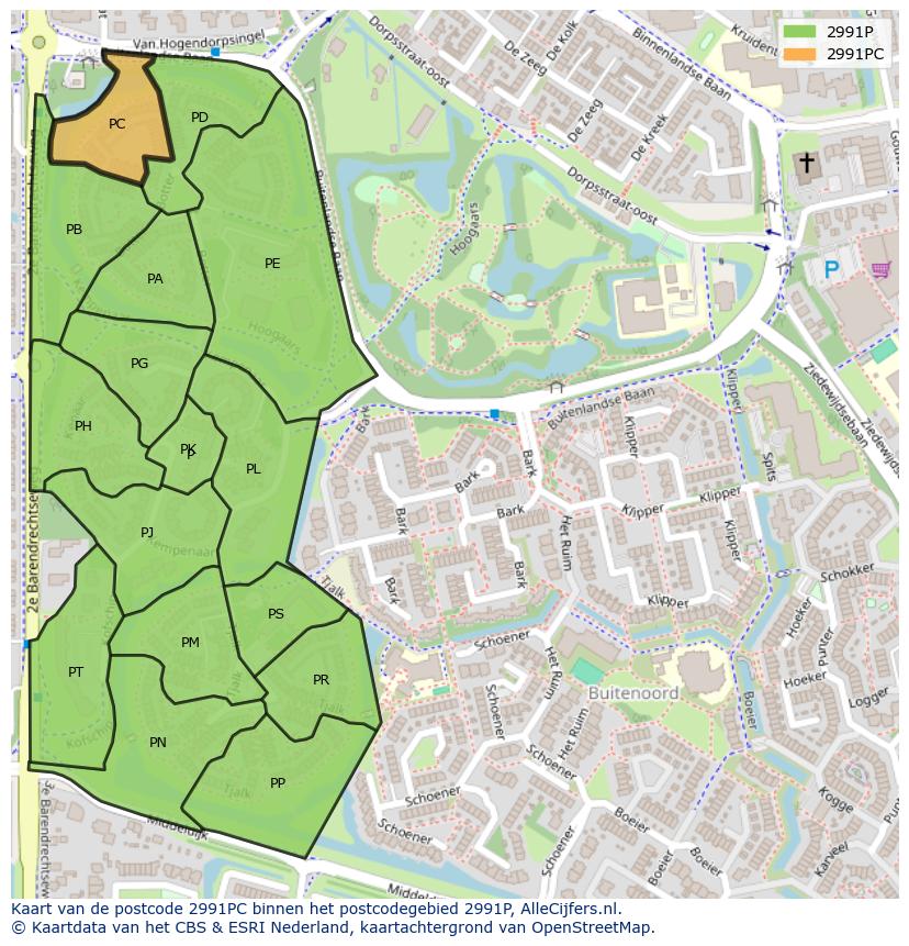Afbeelding van het postcodegebied 2991 PC op de kaart.