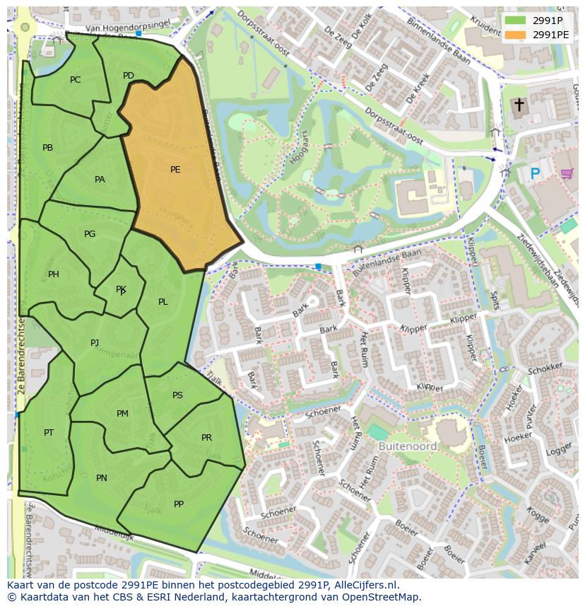 Afbeelding van het postcodegebied 2991 PE op de kaart.