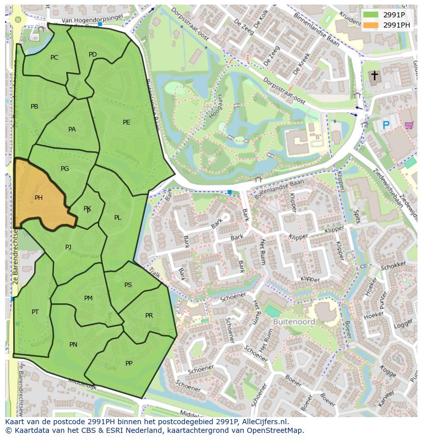 Afbeelding van het postcodegebied 2991 PH op de kaart.
