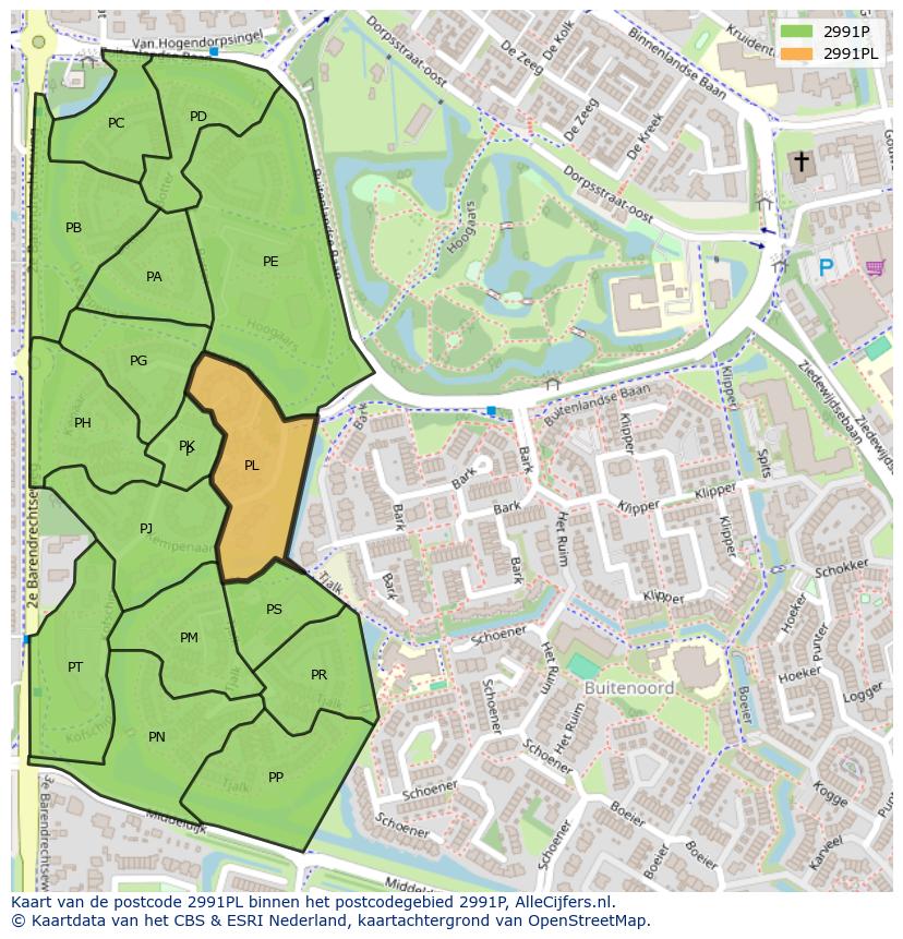 Afbeelding van het postcodegebied 2991 PL op de kaart.