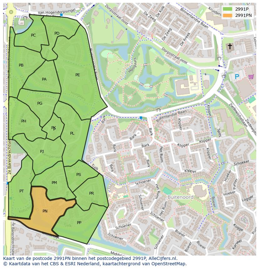 Afbeelding van het postcodegebied 2991 PN op de kaart.