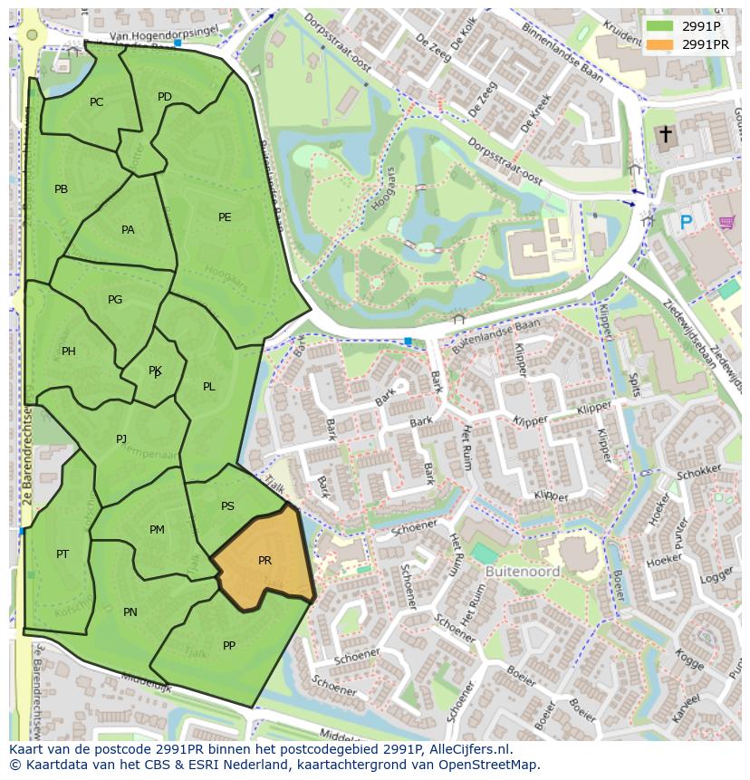 Afbeelding van het postcodegebied 2991 PR op de kaart.
