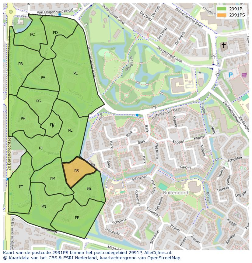 Afbeelding van het postcodegebied 2991 PS op de kaart.