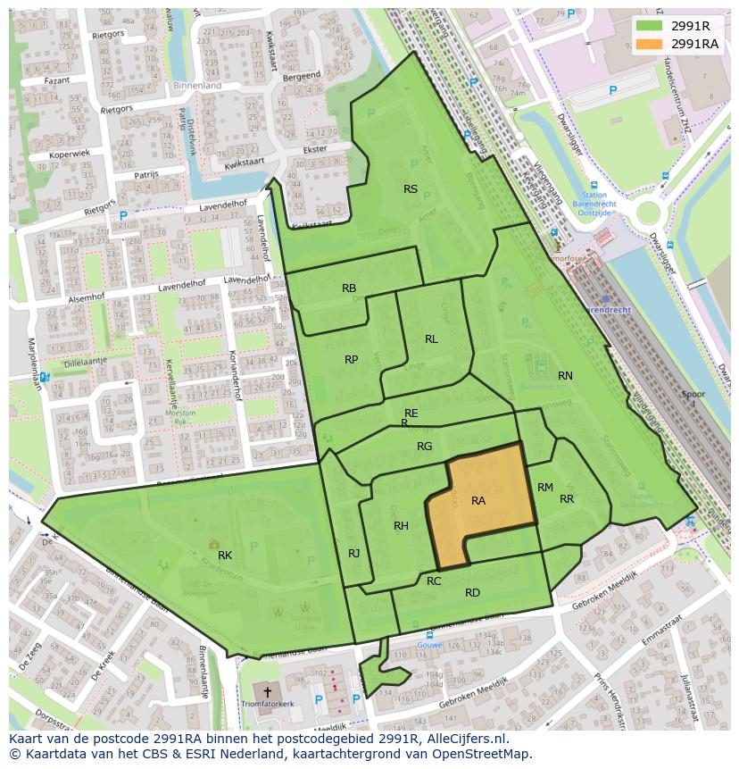 Afbeelding van het postcodegebied 2991 RA op de kaart.
