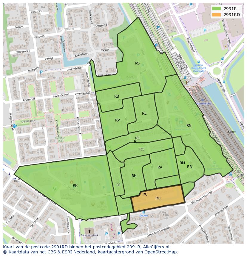 Afbeelding van het postcodegebied 2991 RD op de kaart.
