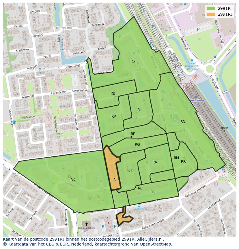 Afbeelding van het postcodegebied 2991 RJ op de kaart.