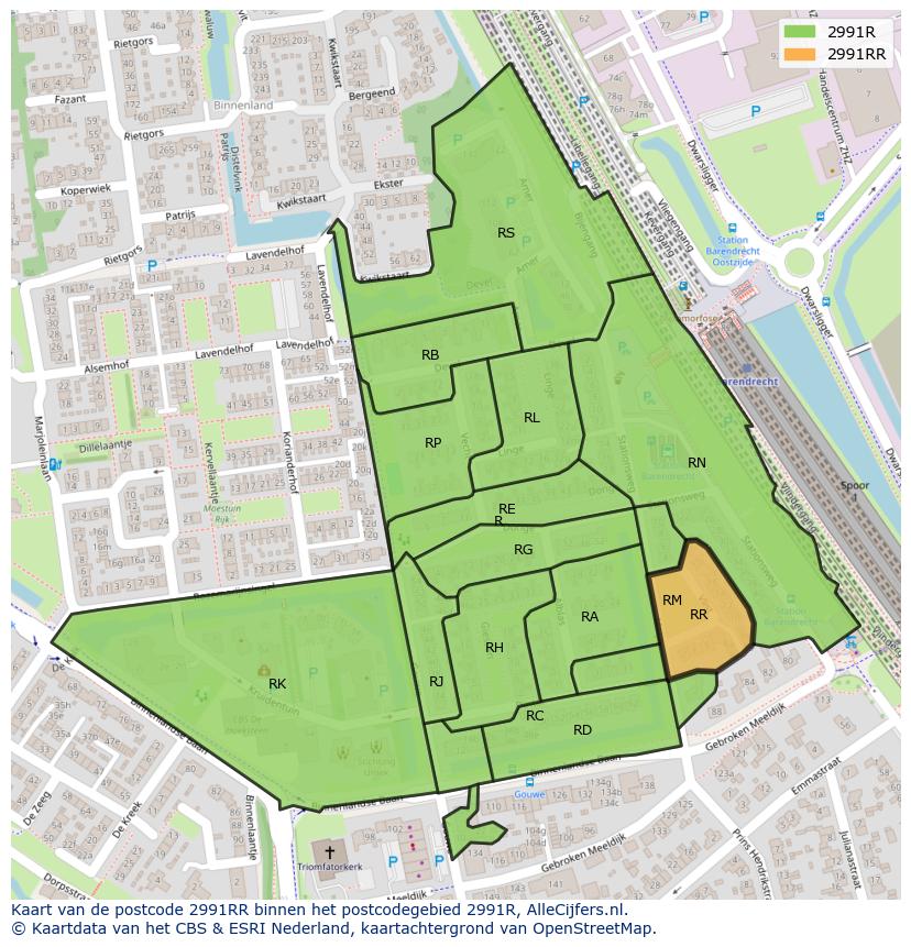 Afbeelding van het postcodegebied 2991 RR op de kaart.