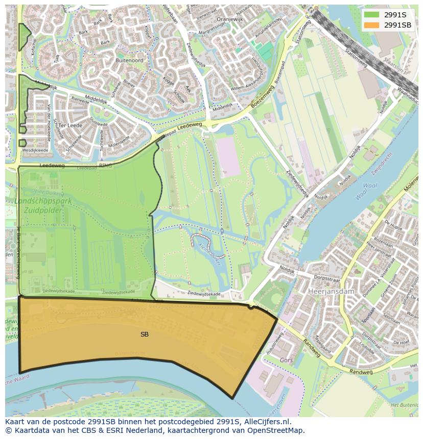 Afbeelding van het postcodegebied 2991 SB op de kaart.