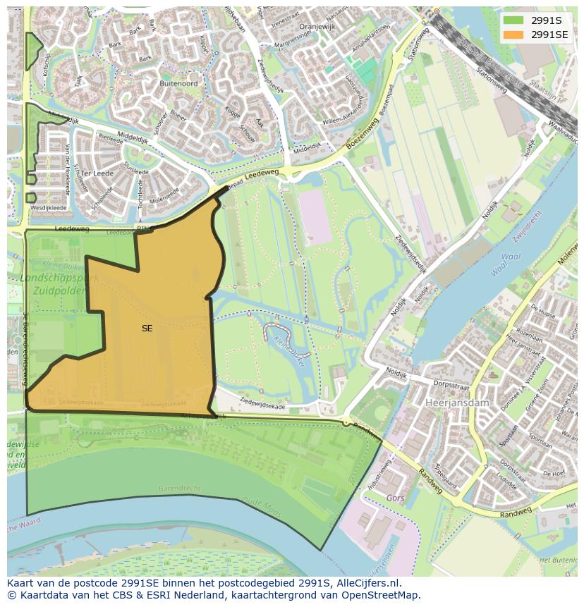 Afbeelding van het postcodegebied 2991 SE op de kaart.