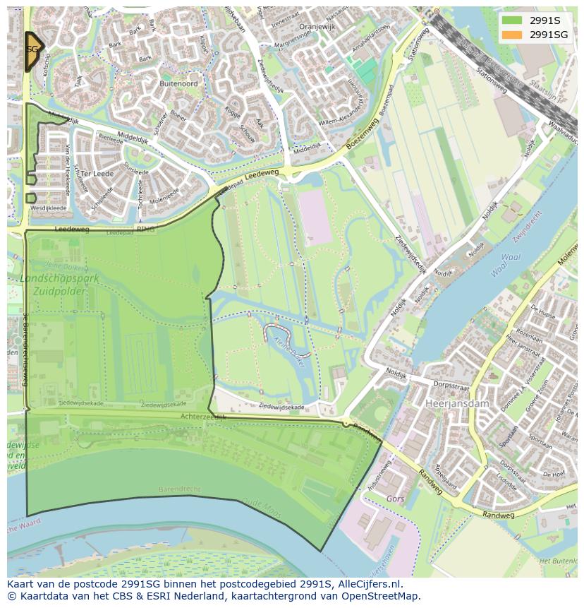 Afbeelding van het postcodegebied 2991 SG op de kaart.
