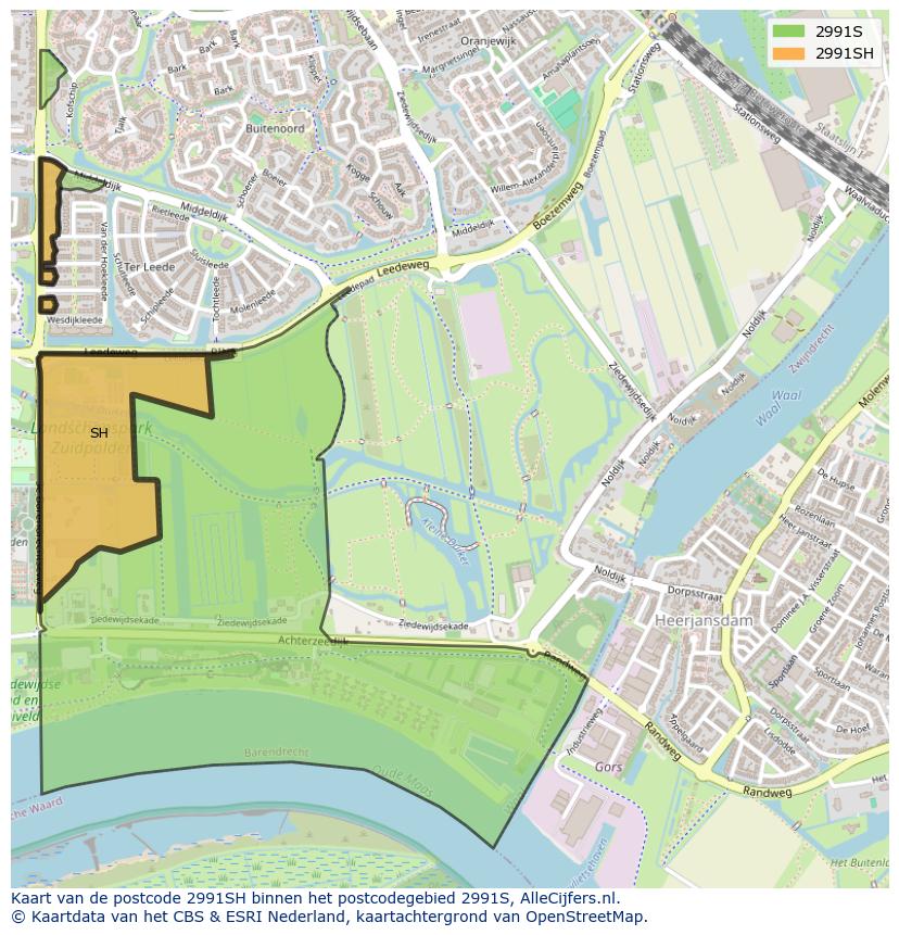 Afbeelding van het postcodegebied 2991 SH op de kaart.