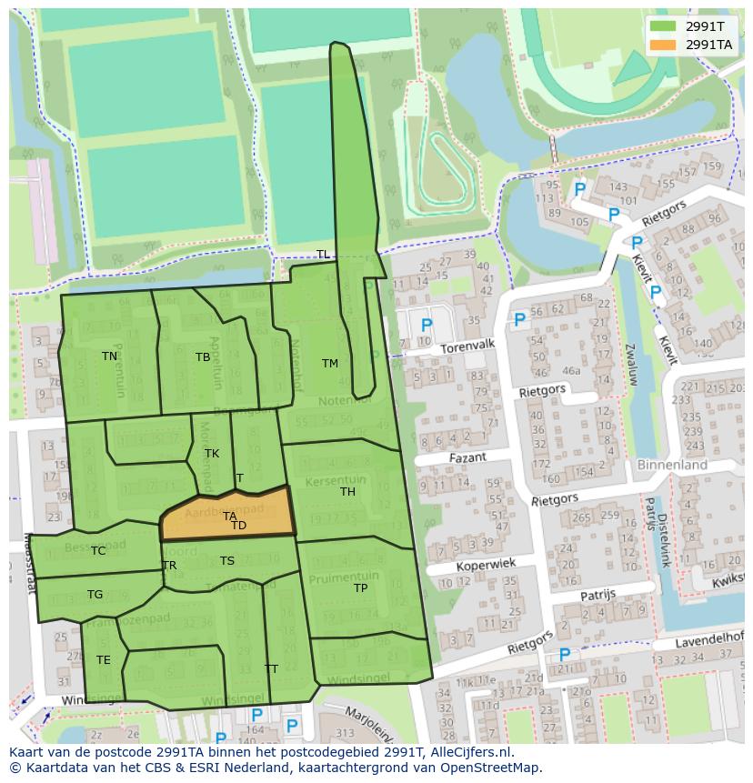 Afbeelding van het postcodegebied 2991 TA op de kaart.