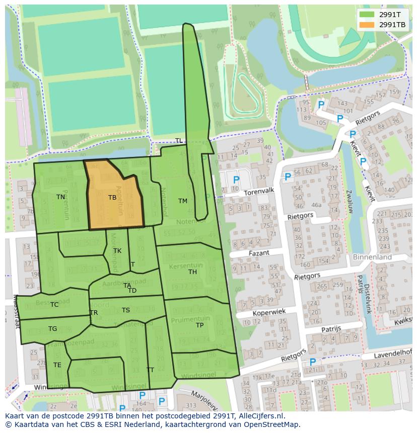 Afbeelding van het postcodegebied 2991 TB op de kaart.