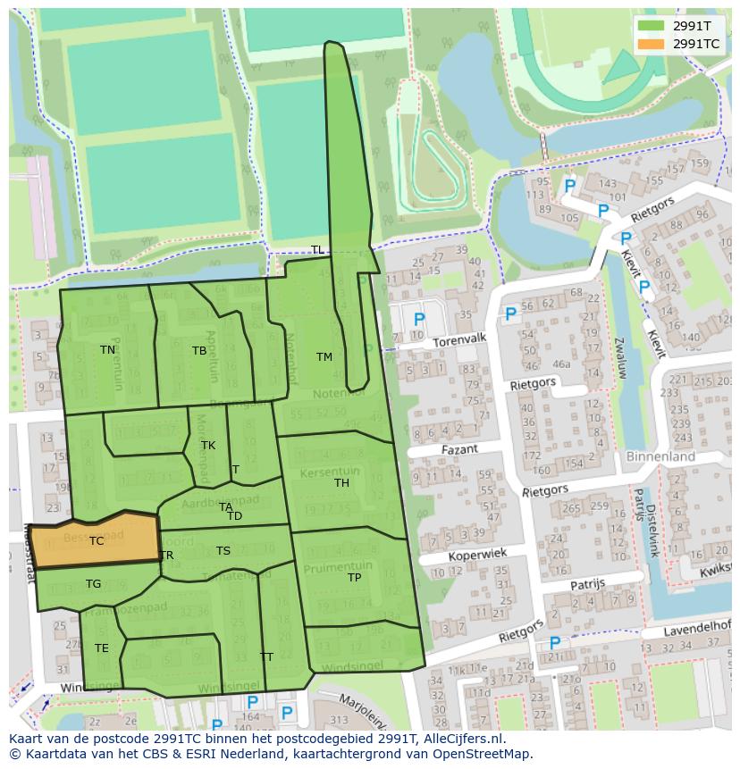 Afbeelding van het postcodegebied 2991 TC op de kaart.
