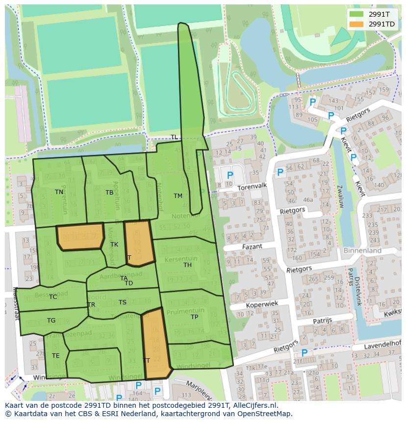 Afbeelding van het postcodegebied 2991 TD op de kaart.