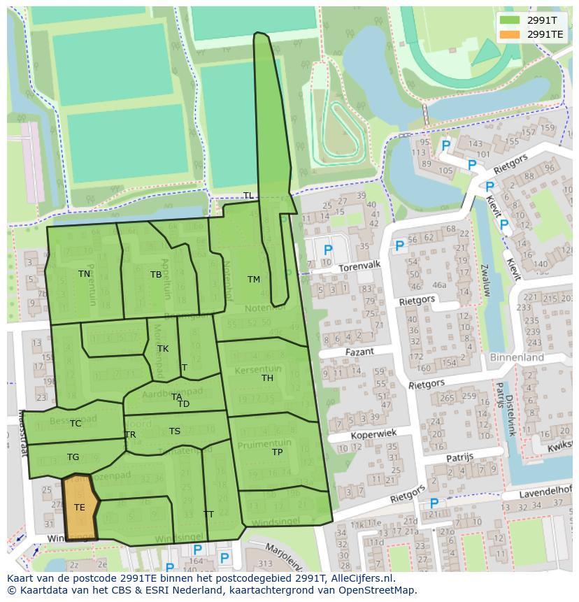 Afbeelding van het postcodegebied 2991 TE op de kaart.