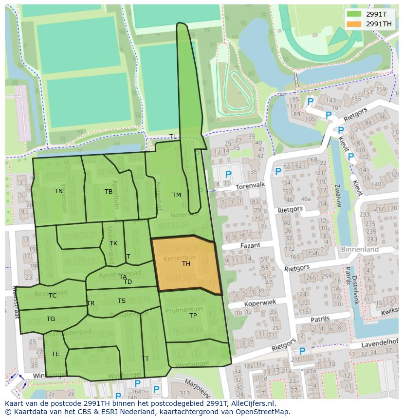 Afbeelding van het postcodegebied 2991 TH op de kaart.