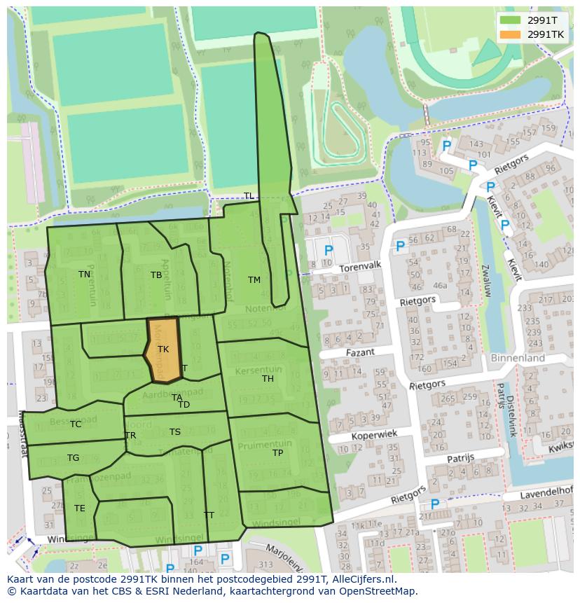 Afbeelding van het postcodegebied 2991 TK op de kaart.