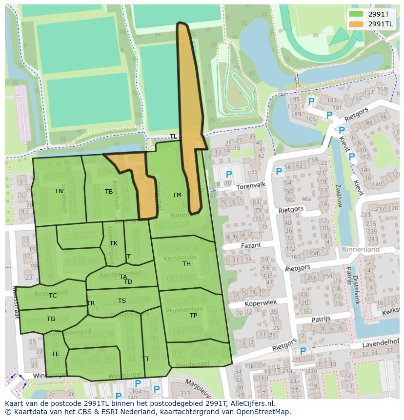 Afbeelding van het postcodegebied 2991 TL op de kaart.