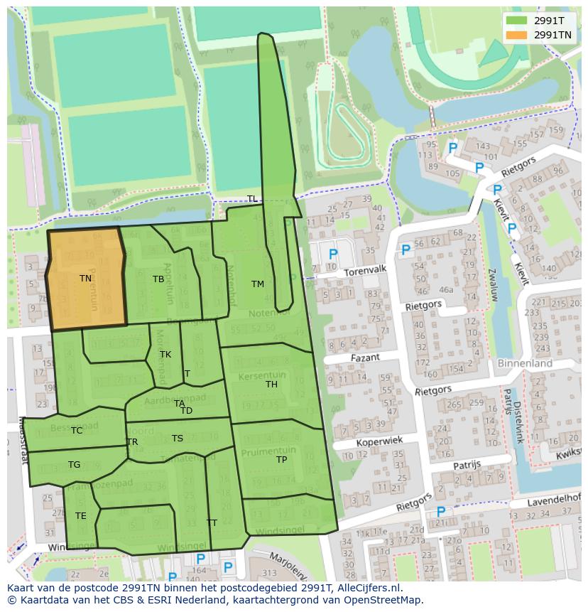 Afbeelding van het postcodegebied 2991 TN op de kaart.