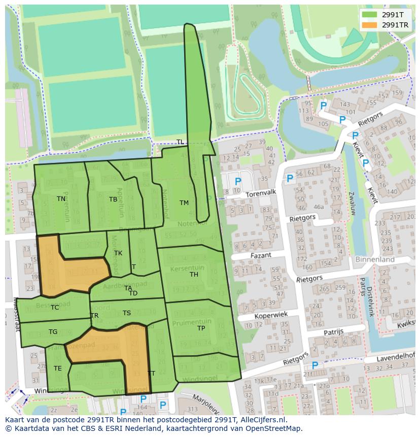 Afbeelding van het postcodegebied 2991 TR op de kaart.