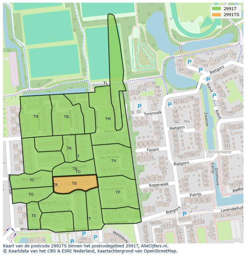 Afbeelding van het postcodegebied 2991 TS op de kaart.